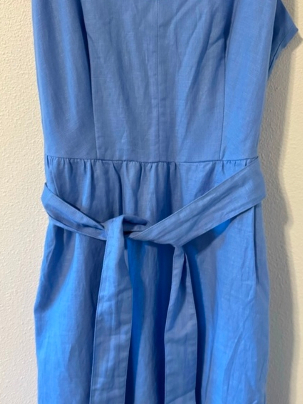 J Crew Factory Tiered Linen Cotton Sleeveless Maxi Dress Blue Belted sz 00 - Picture 5 of 10